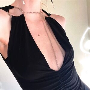 Y2k vintage 90’s Wet Seal Black ruched bodycon dress with silver hardware